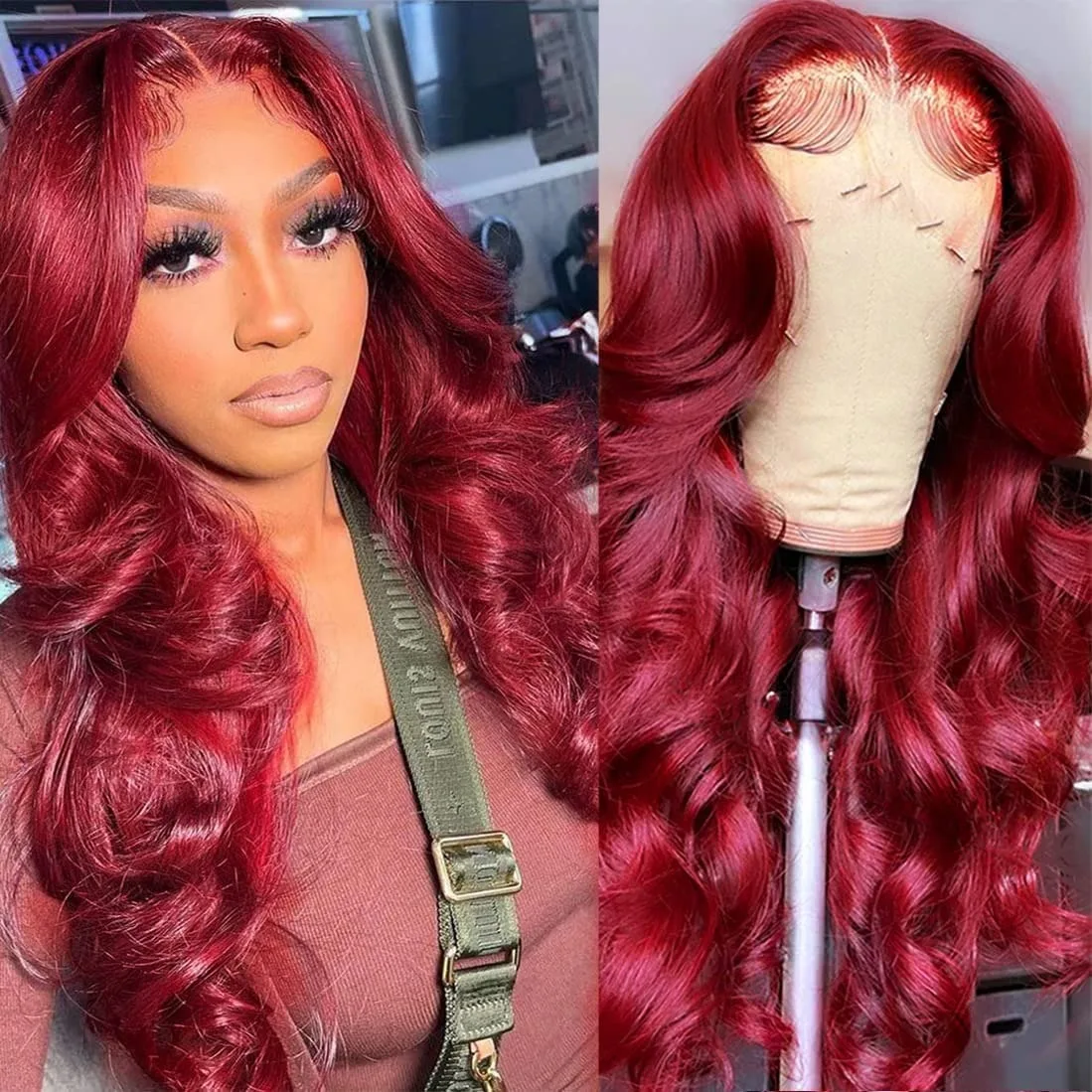 

200 Density 99j burgundy 13x6 Lace Front Human Hair Wig 36 Inch Body Wave Red Colored 13x4 Lace Frontal Wigs Brazilian For Women