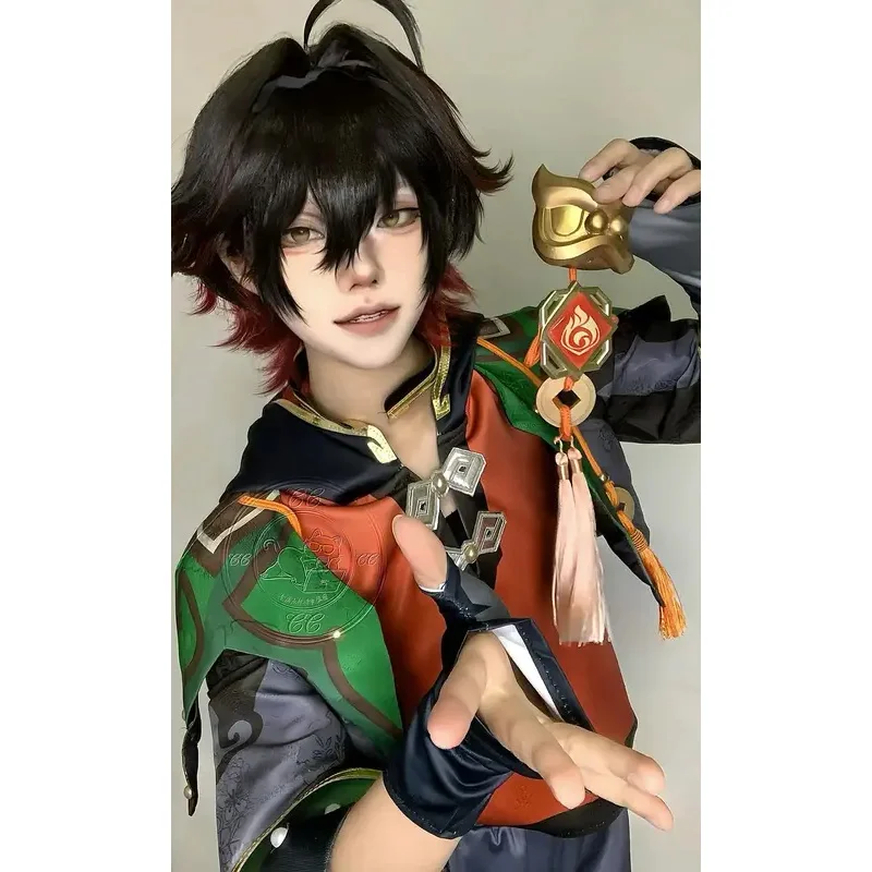 Genshin Impact Liyue Lion Boy Jiaming Cosplay Set: Full Costume, Wig, Shoes & Props for Roleplay | Authentic Game Character Repl