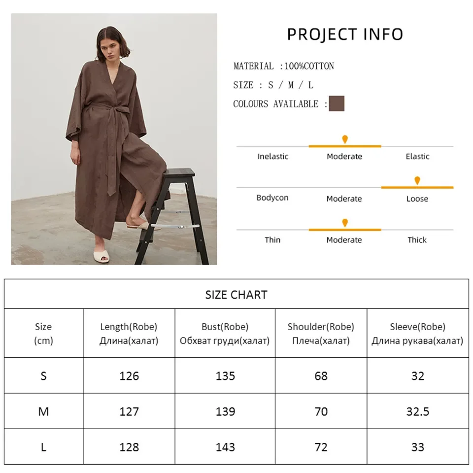 Linad Brwon Robes For Women Loose Three Quarter Sleeve Nightwear Sashes Cotton Bathrobe Female Casual Sleepwear Summer 2023