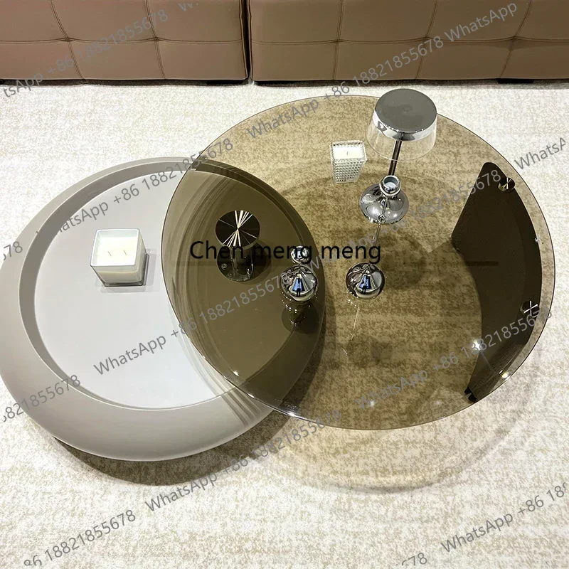 Nordic Luxury High-end Coffee Table Modern Simple Living Room Round Coffee Table Cream Style Rotating Glass Table Furniture