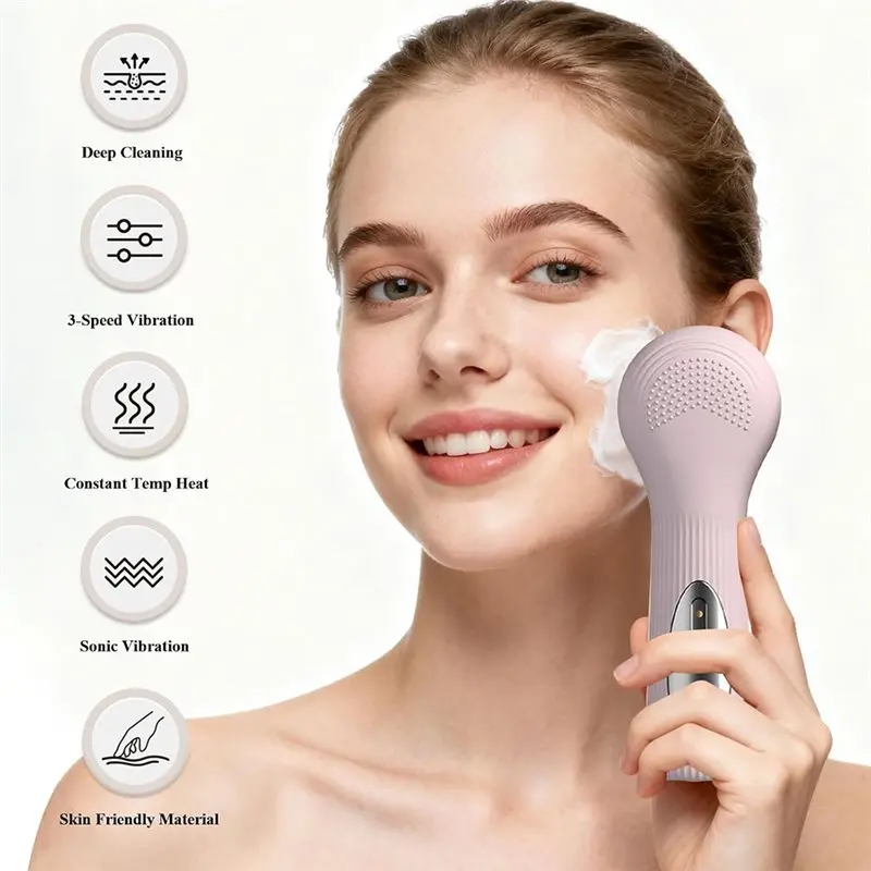 A98G-Wasserdichte elektrische Gesichtsreinigungsbürste mit Wärmemassage, 2-in-1-Silikon-Gesichtspeeling für Frauen