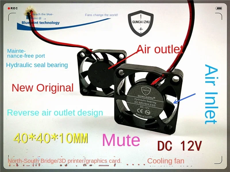 

40*40*10MM Guncaizhu 4010 4cm Mute 12V Hydro Bearing Reverse Blowing Bridge Chips VGA Cooler