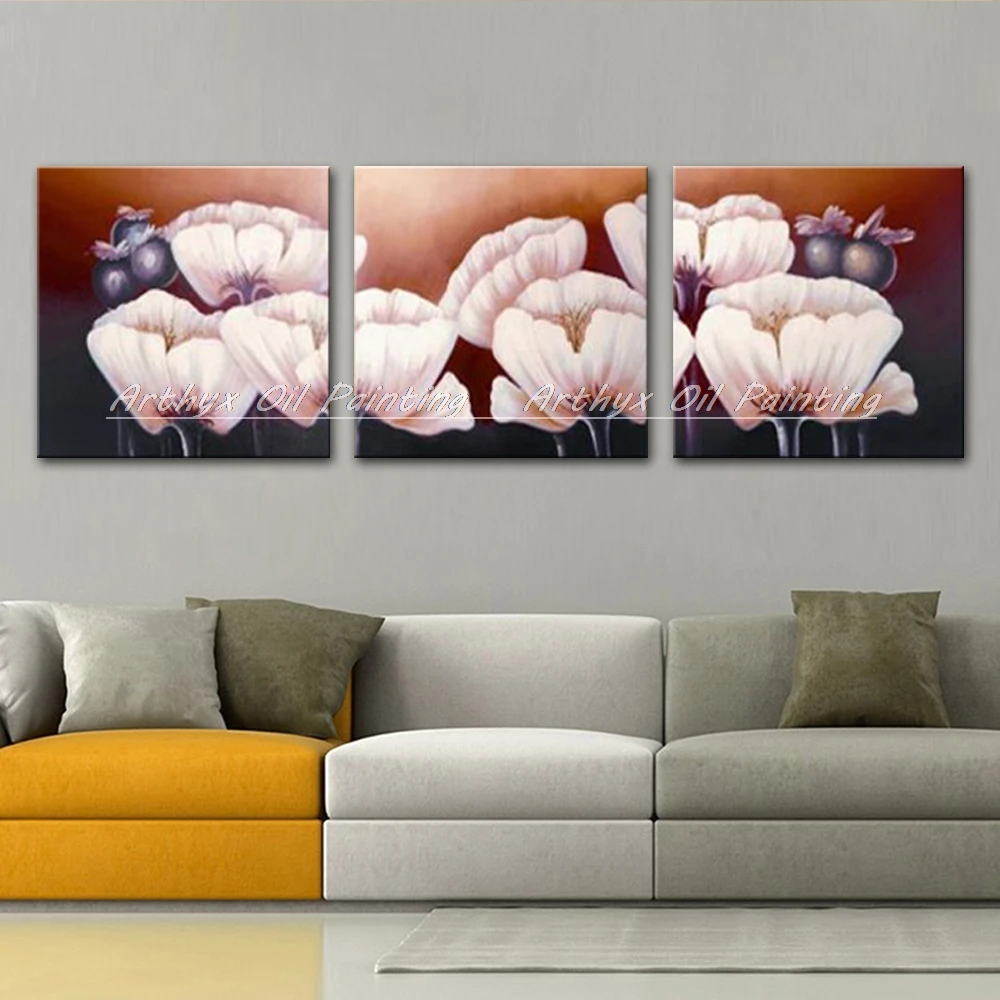 Arthyx 3 Piece 100% Handpainted Flower Oil Painting On Canvas,Modern Best Wall Art Picture For Living Room Decor,Home Decoration