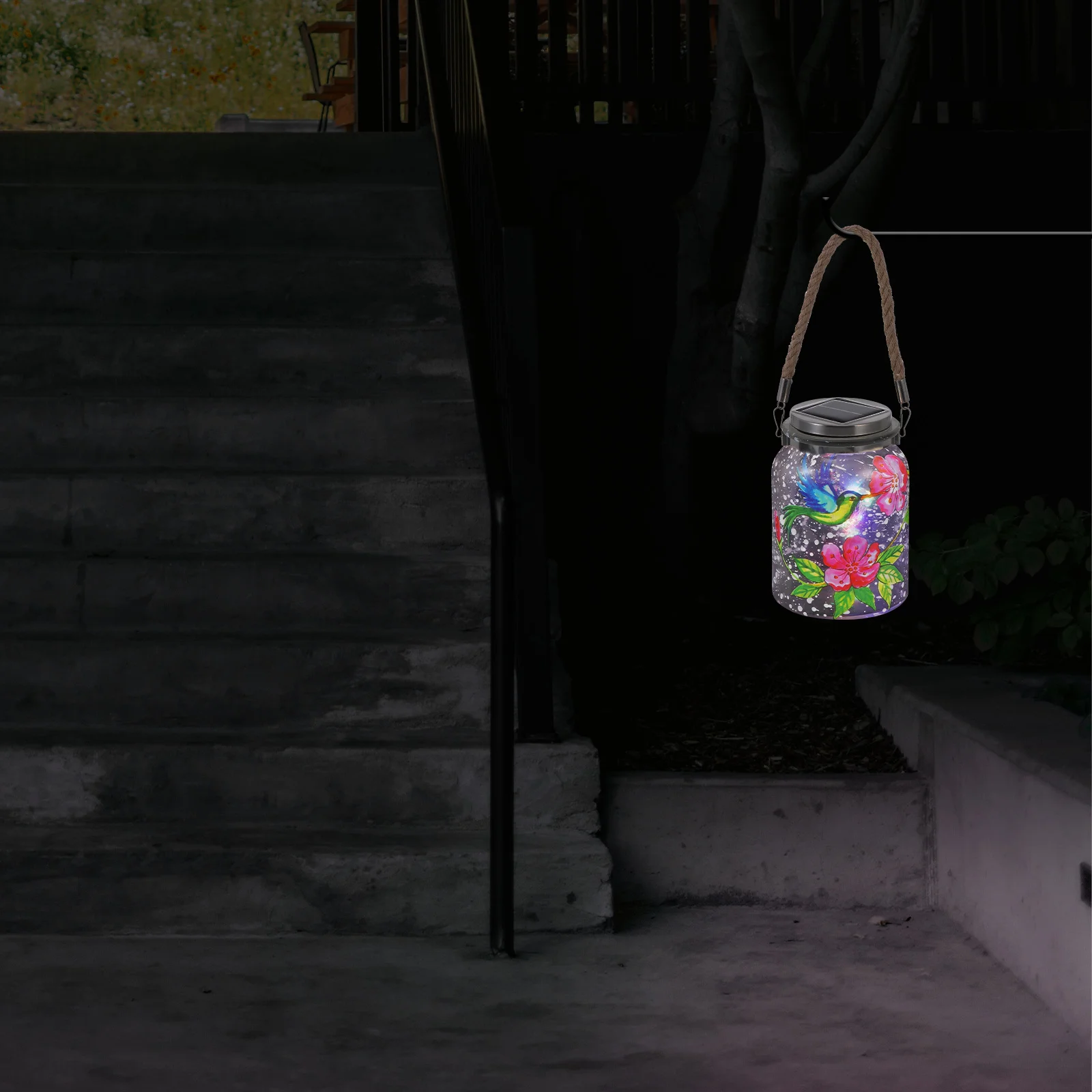 1Pcs Solar Hummingbird Jar Light Glass Rope Durable Solar Outdoor Hanging Lamp Garden Decor LED Landscape Night Light