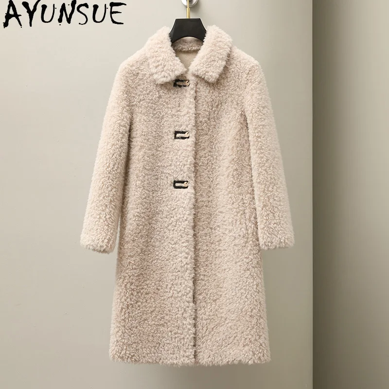 

AYUNSUE Grain Sheep Shearing Jacket High-quality 100% Wool Coat Women 2025 Winter Woman Clothes Composite Fur Пальто Женское