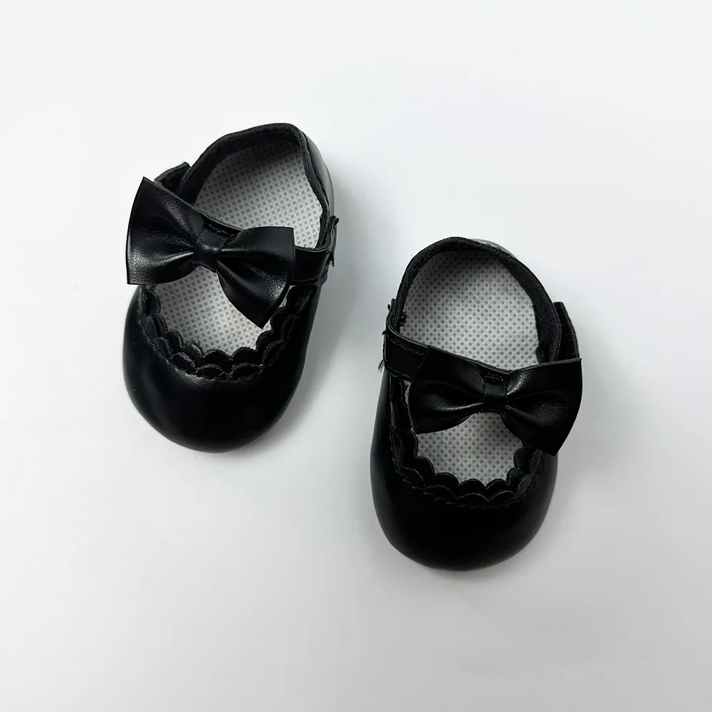 Puppen schuhe für 55cm 22 Zoll wieder geborene Baby puppe neugeborene schwarze Farbe amerikanische Puppen Mädchen zubehör niedliche runde Zehen schuhe