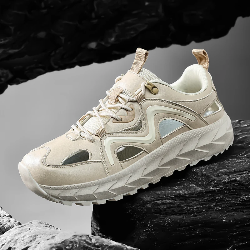 

Летние мужские повседневные сандалии с широким носком, легкие прогулочные кроссовки, дышащие спортивные туфли с перфорацией, уличные нескользящие пляжные аквашузы