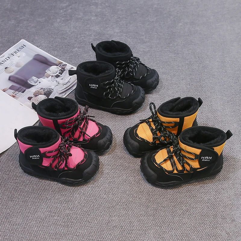 Kids Warm Boots Thick Fur Children Short Boots Toes Capped Non-slip 2026 Winter New Boys Girls Ankle Boots Soft Bottom