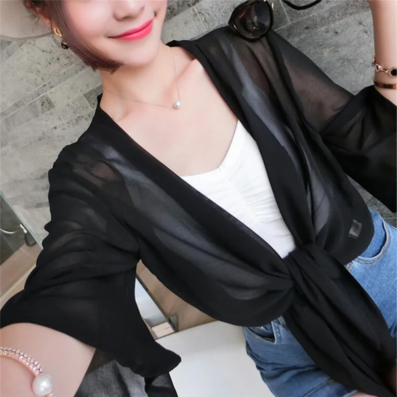 Women Thin Coat Casual Lace Bow Summer Sun Protection Clothes Female Cardigan Shirt Clothing Tops Blouse For Woman Covers Blusa