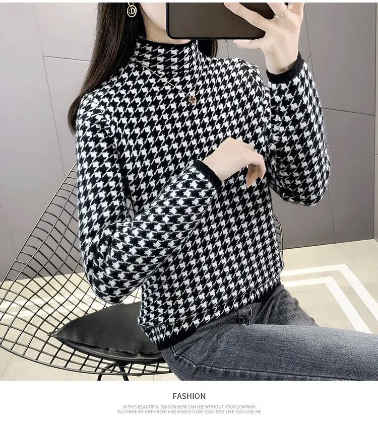 2023 Autumn/Winter Korean Edition New Thickened Warm Versatile Half High Neck Slim Fit Knitted Sweater Trend