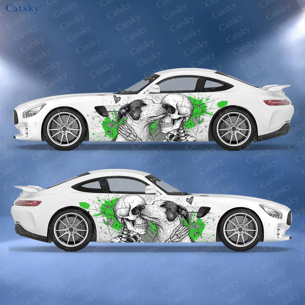 

Cute Puppy Skull Colorful Car Vinyl Wraps Decal Self-adhesive PVC Sticker Suitable for Trucks SUV Decor Auto Accessories Gift