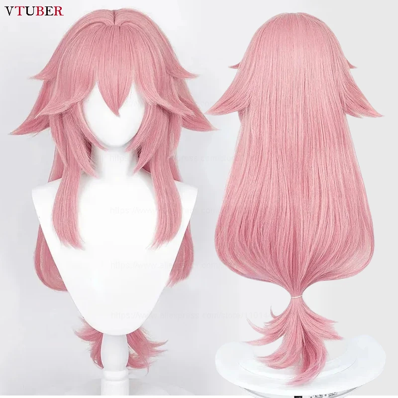 Hochwertige Simulierte Kopfhaut Yae Miko Cosplay Perücke Lang Rosa Hitzebeständiges Synthetisches Haar Spiel Anime Cosplay Perücken + Perückenkappe