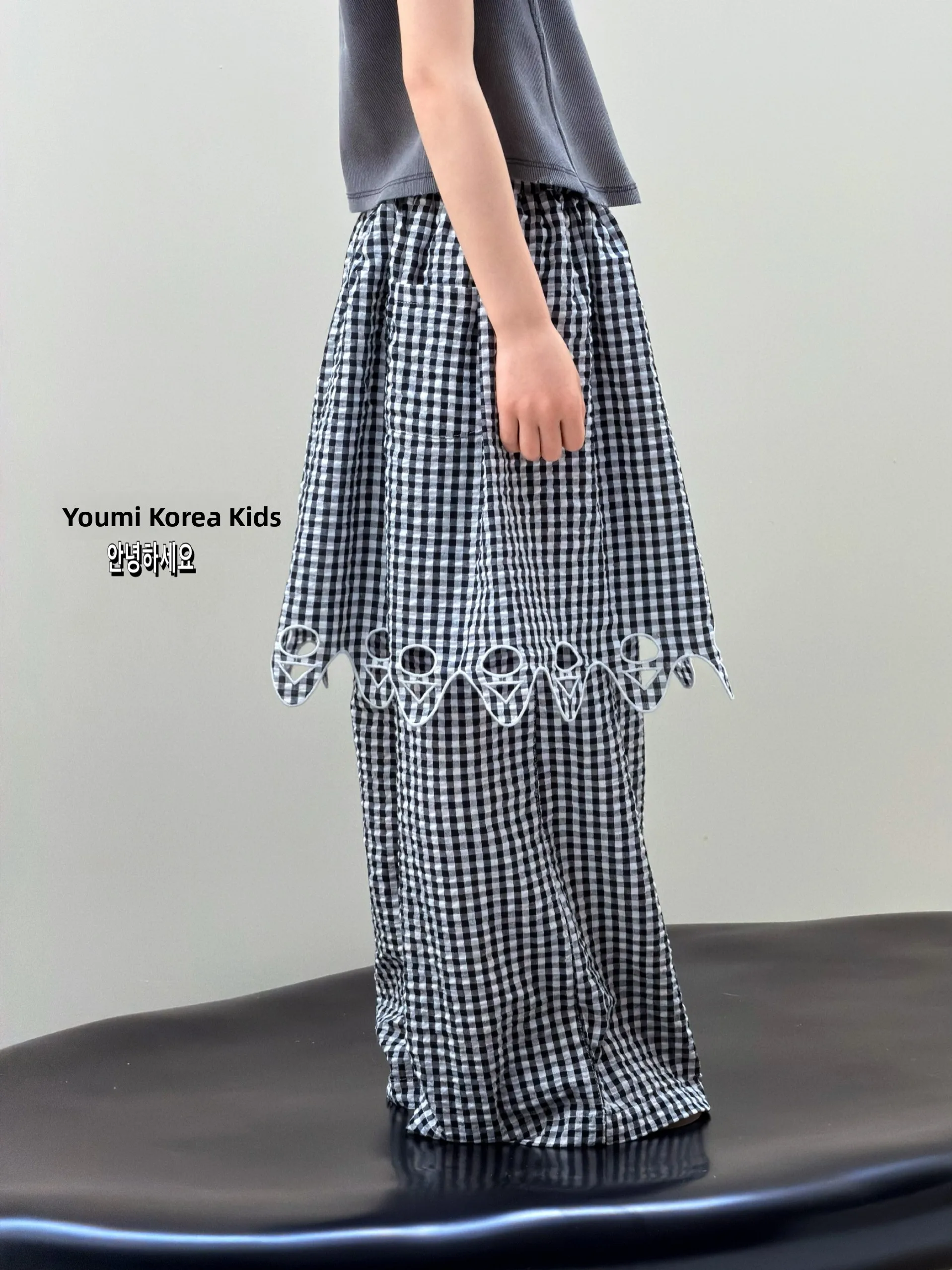 new-2026-fashionable-children's-clothing-summer-pants-girls-plaid-casual-thin-skirt-pants-mid-waist-long-trousers-for-girls