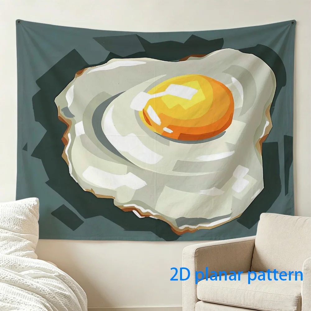 Fried Egg Tapestry, Funny Food Wall Hanging, Sunny Side Up Art Decor, Minimalist Kitchen Background Cloth for Dining Room