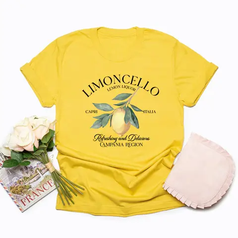Limoncello T-shirt med citrongrafik, kortärmad, damtröja, italiensk sommartröja, present till citronälskare, italiensk semester, toppar 10 best sales Tillverkad i Italien - №4