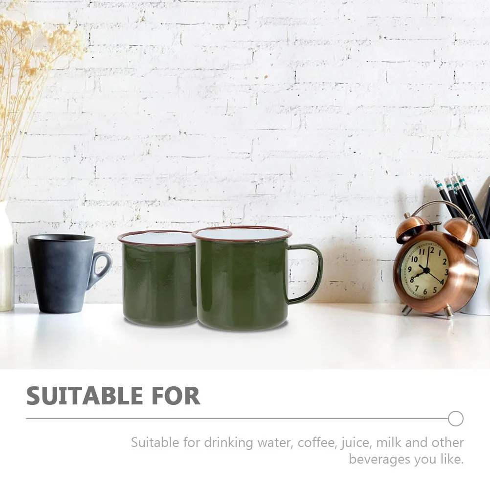 

2Pcs Military Green Enamel Drinking Cups Large Capacity Heat Resistant Coffee Tea Water Cups Tea Cup Enamel Drinking Cup