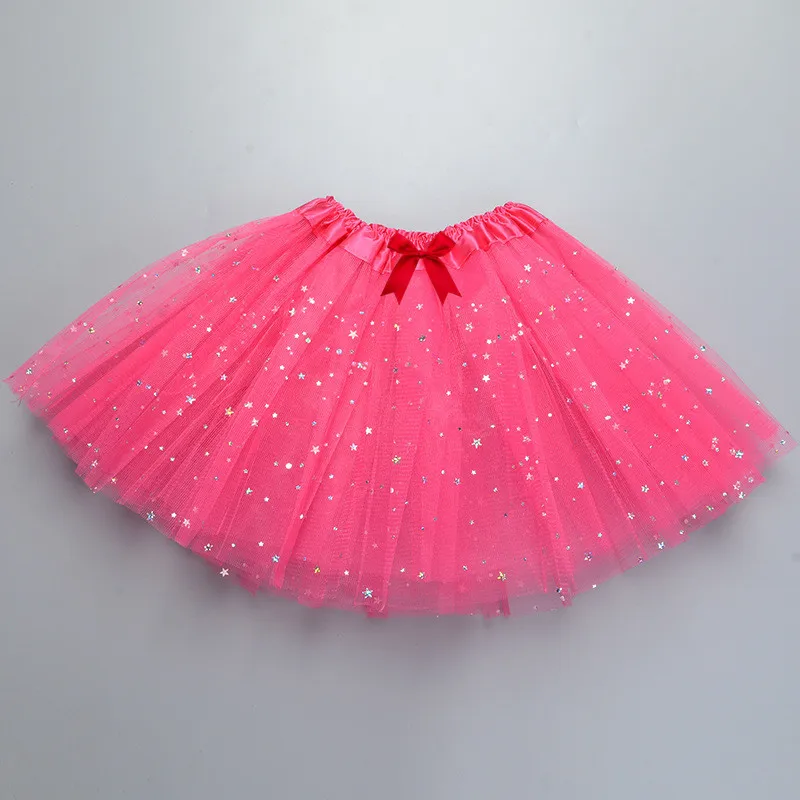 Kids Baby Star Glitter Dance Tutu Skirt For Girl Sequin 3 Layers Tulle Toddler Pettiskirt Children Chiffon 3-8T With Bow