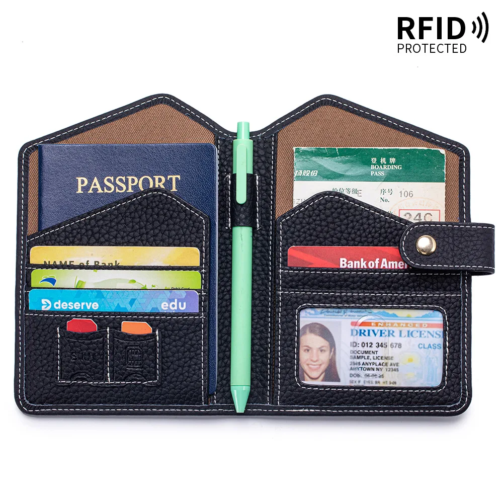 

RFID Passport Holder for Man Women Compact Leather Travel Wallet with Card Holders SIM Slots Zipper Coins Pocket Passport Cover