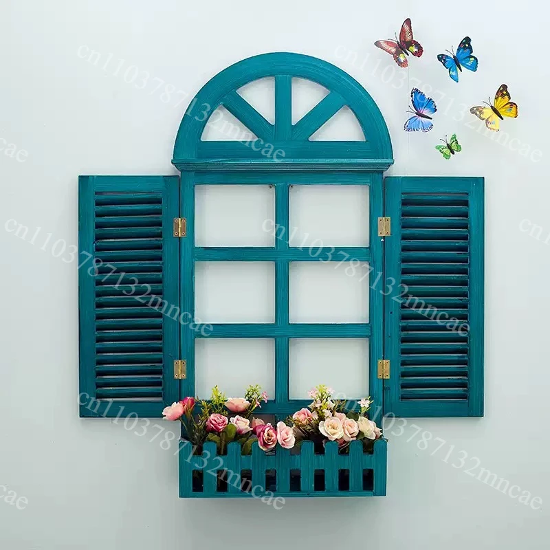 European False Window Simulation Mediterranean Style Shutters Restaurant Wall Decoration Room Decoration Accessories