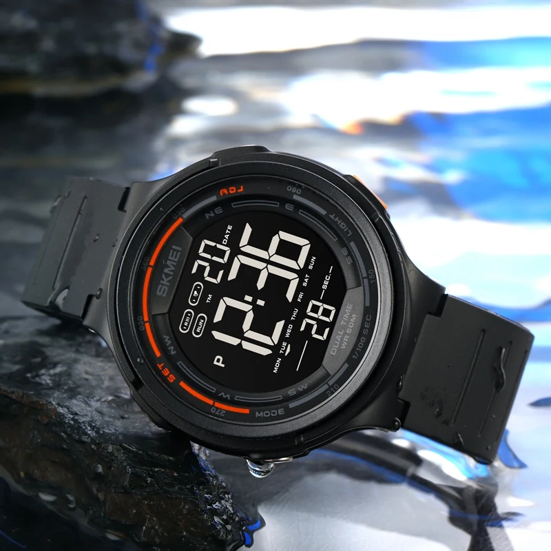 Jam Tangan Digital Pria Tampilan Lampu Belakang Olahraga Pedometer Stopwatch Jam Tangan Hitung Mundur Jam Perhitungan Kalori Kalender