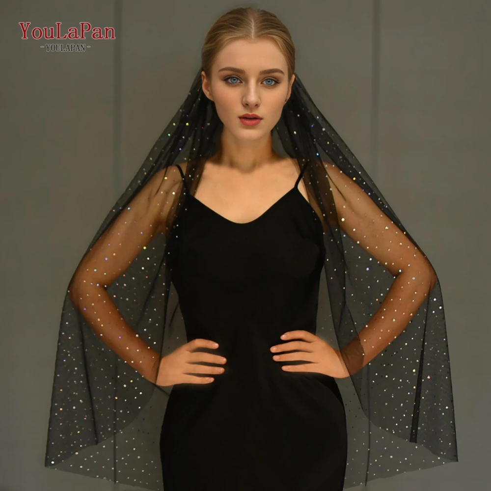 

Свадебная фата TOPQUEEN V209A, однослойная, 1 м, черная, с блестящими пайетками, для свадьбы, вечеринки, Хэллоуина