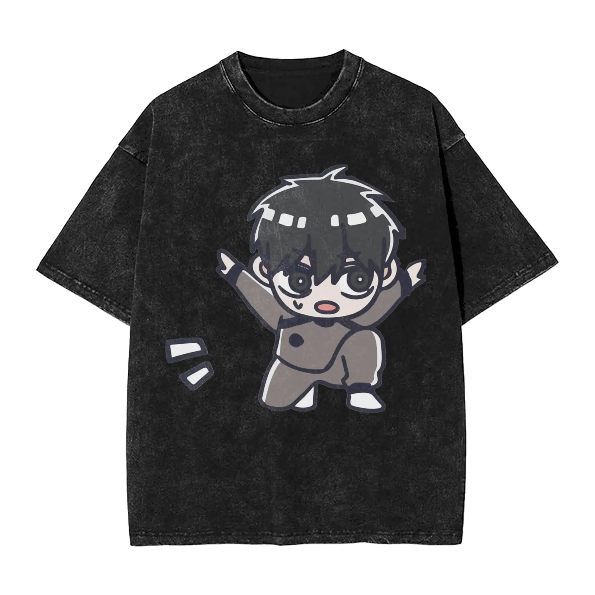 Blue Locks Cute chibi Hyoma Chigiri Washed T Shirts Streetwear Hip Hop Vintage T-Shirts  Tees Men Women Cotton Harajuku Summer