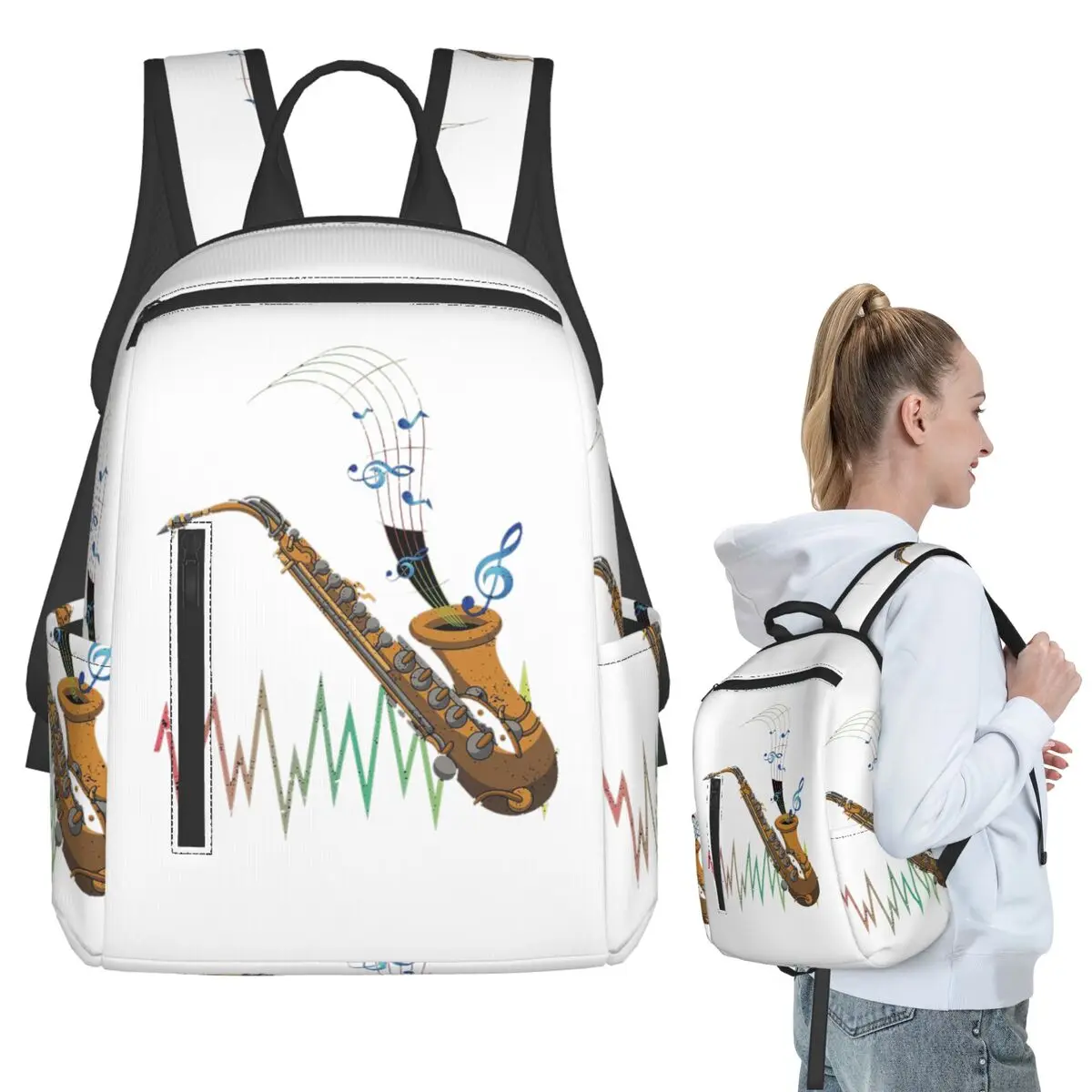 

Saxophone Player - Music Art Girls Y2k Graphic Backpack Student BookBag Children School Bag Computer Shoulder Bags Men Women