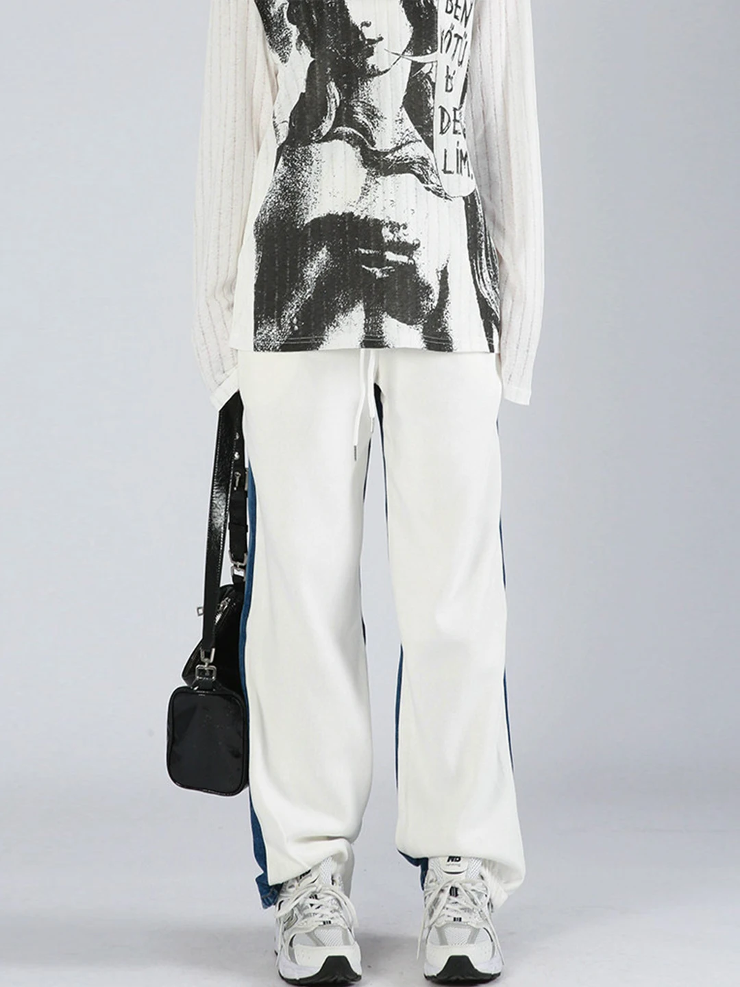 

Женские повседневные брюки с высокой талией в корейском стиле, с поясом, в стиле пэчворк, свободного кроя, из хлопка, прямые штанины