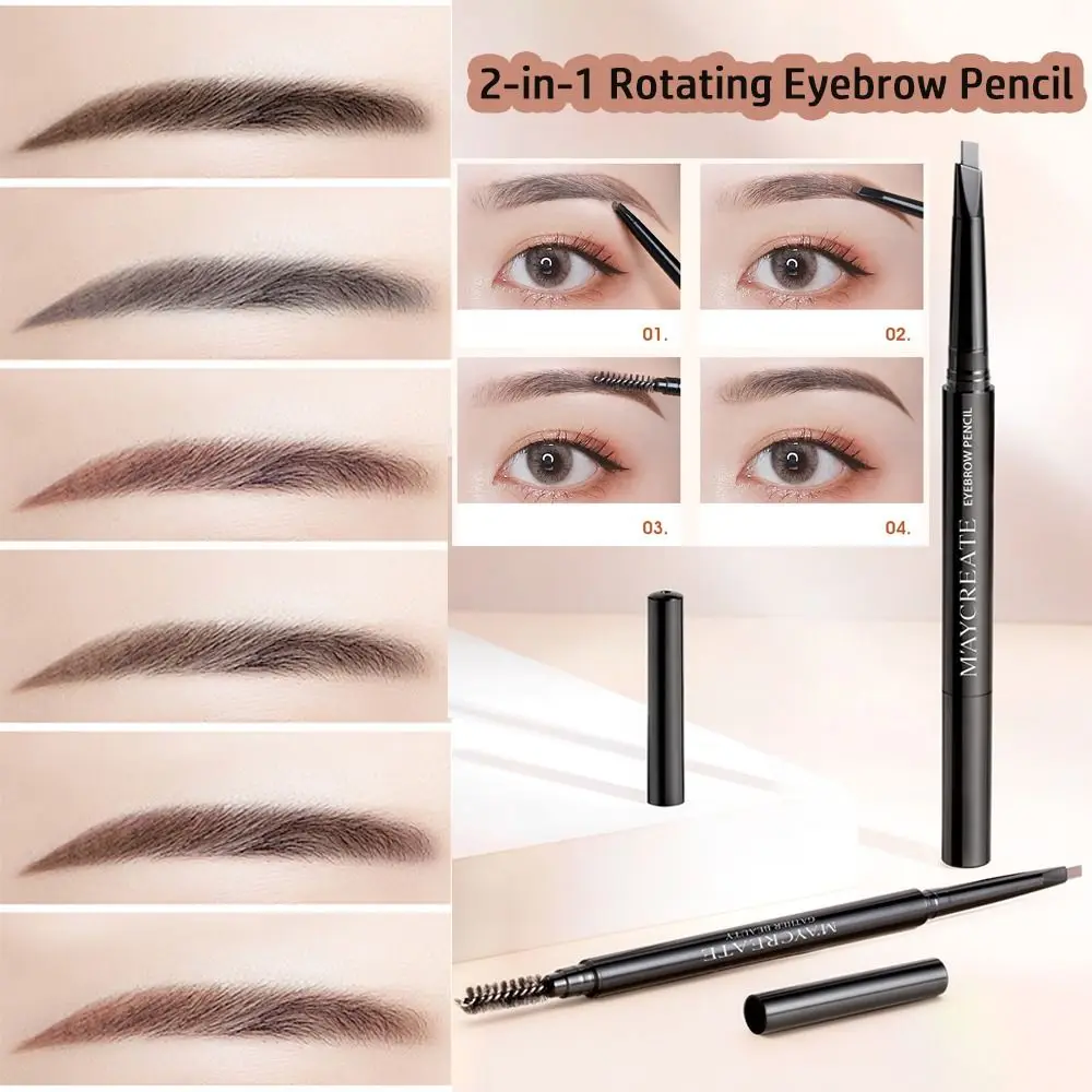 New 6 Colors Eyebrow Pencil 2-in-1 Rotating Double Head Eyebrow Pen Waterproof Natural Eye Make Tool Eyes Makeup
