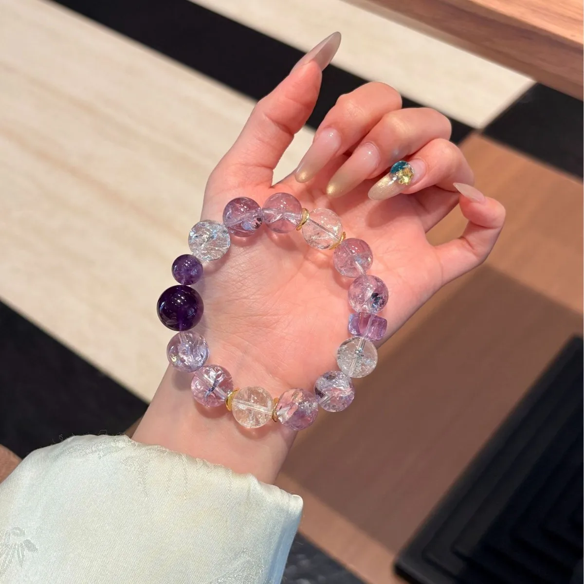 Round Bead Bracelet Hand-Strung Beads Amethyst Purple Color 13mm Bead Diameter Women's Individually Packaged