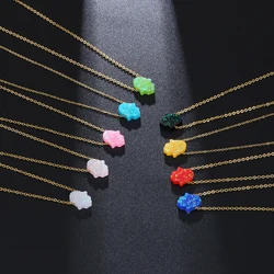 2pcs/lot Synthetic Opal Hand of Fatima Pendant Necklace Gold Color Stainless Steel Chain Necklace for Women Jewelry Gift 45cm