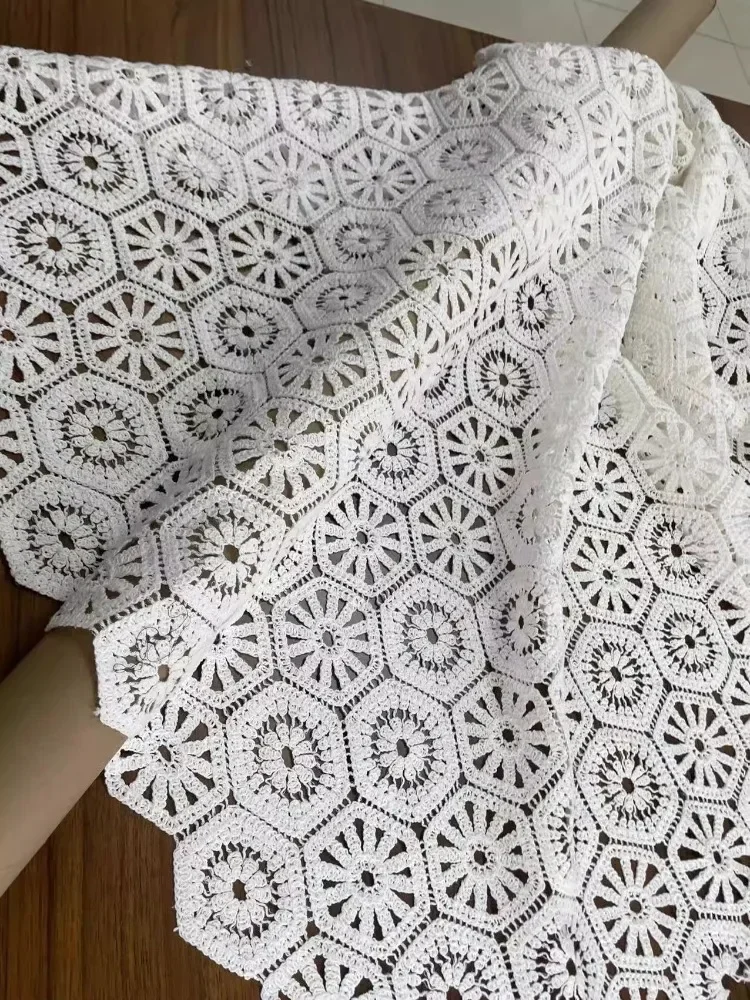 Lace Fabric Pure Cotton Rice White Rope Embroidery Designer Fabrics By The Yard Diy Wholesale Cloth Sewing Per Meters