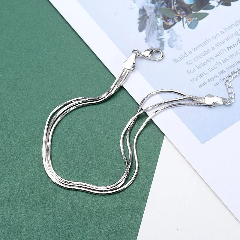 1pcs Beach Multilayer Snake Bones Anklets Foot Chain 925 Sterling Silver Foot Anklet Bracelet for Fashion Women Jewelry calcetín