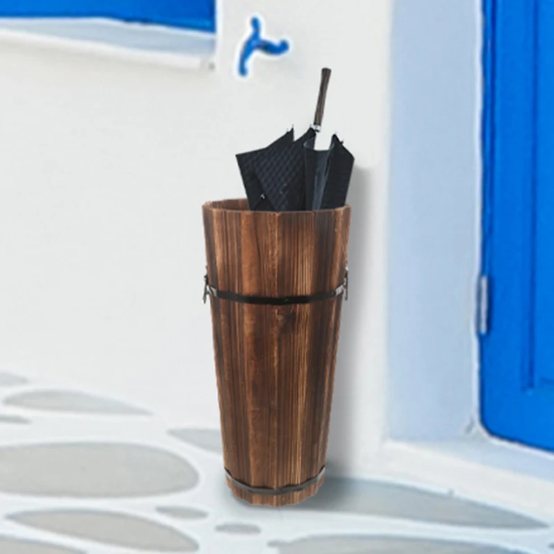 

1pc Umbrella Bucket Wooden Stand Hotel Vinegar Walking Stick Wicker Shelf Stands For Entryway Outdoor Space-Saving Holder Office