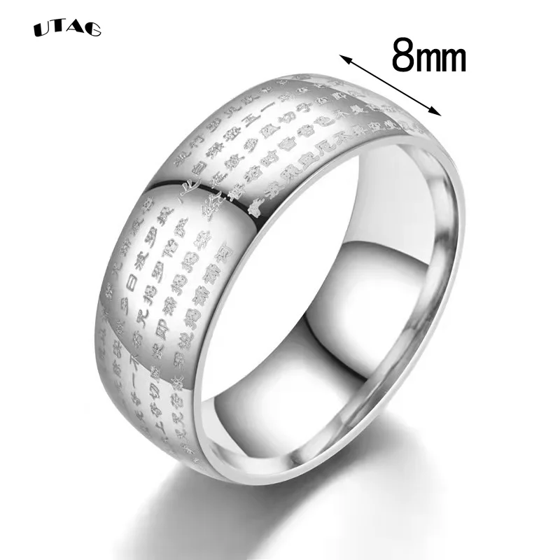 UTAG Ancient Chinese Buddhism Scripture Supernatural Mens Cool Signet Exorcism Rune Rings Stainless Thumb Buddha Ring