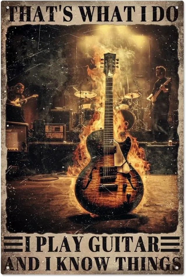 Tin Metal Signs Vintage Guitar , Thats What I Do I Play Guitar and I Know T