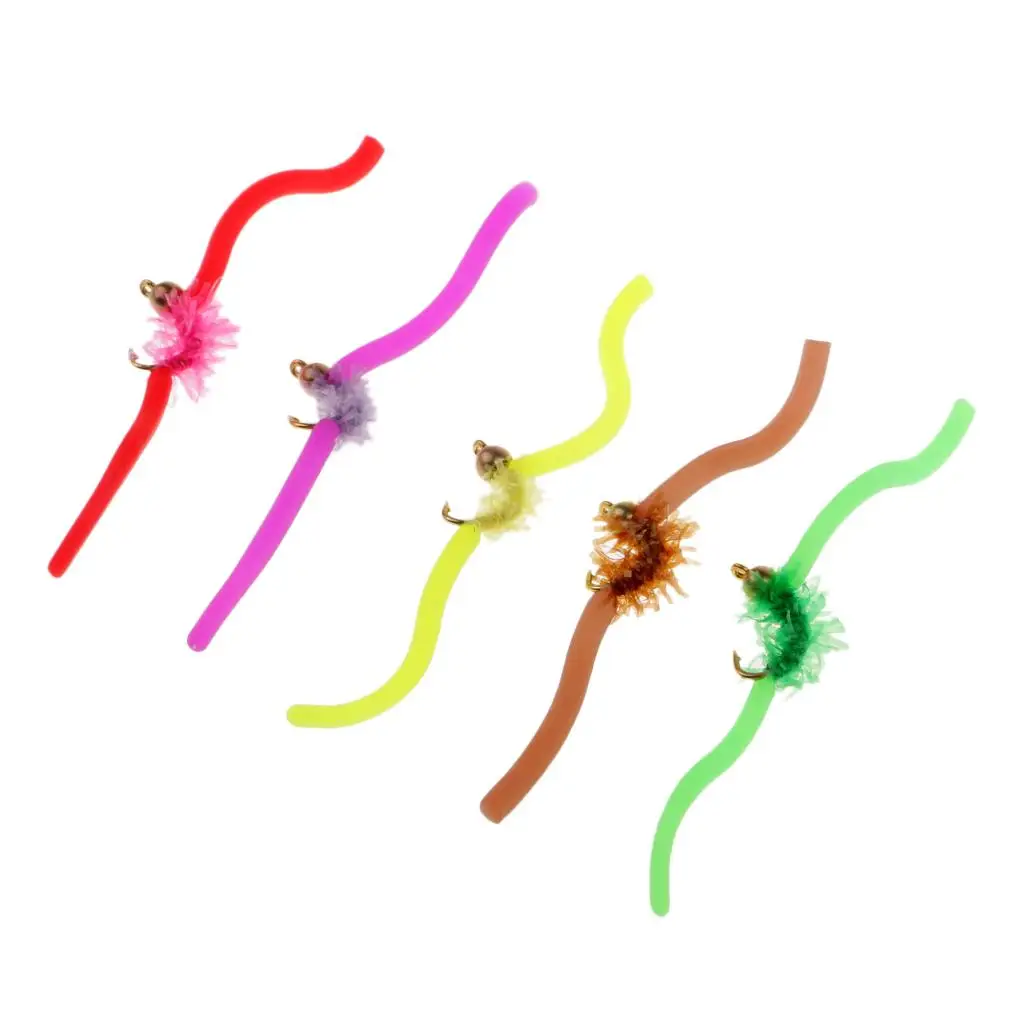 5 pieces Beadhead Squirmy Wormy Wormie San Juan worm fly fishing flies 10