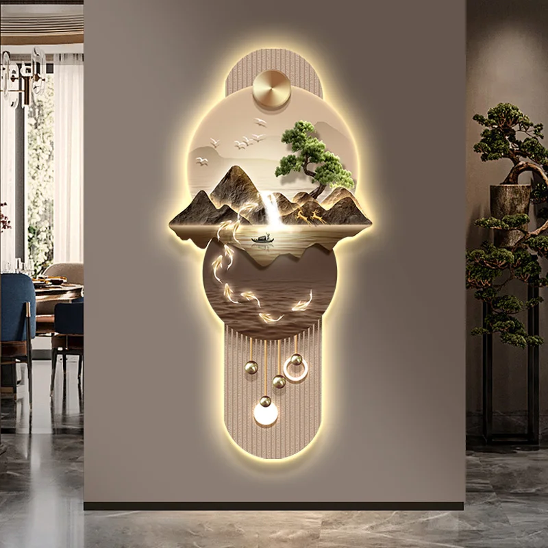 

Entrance Grand Landscape Mural Light- Pine-Themed Hanging Painting with Illuminated Design for Corridor High-End Welcoming Decor