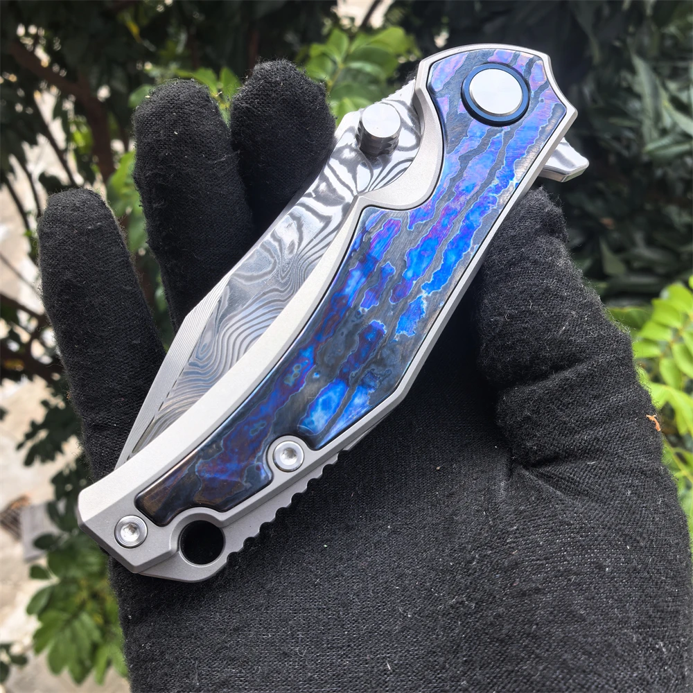 جيب سكين للفرد دمشق شفرة فولاذية أسود تيماسك مقبض التخييم في الهواء الطلق بقاء سكين صيد EDC أداة الدفاع