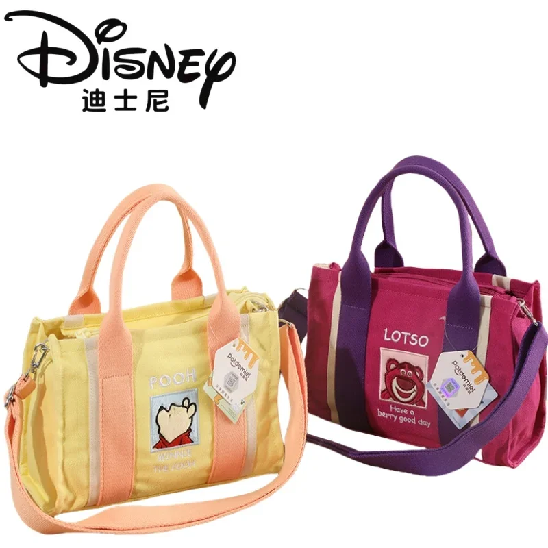 MINISO New Disney Dopamine Series Canvas Crossbody Bag Cartoon Winnie The Pooh Large Capacity Tote Bag Girl Gift Commuting