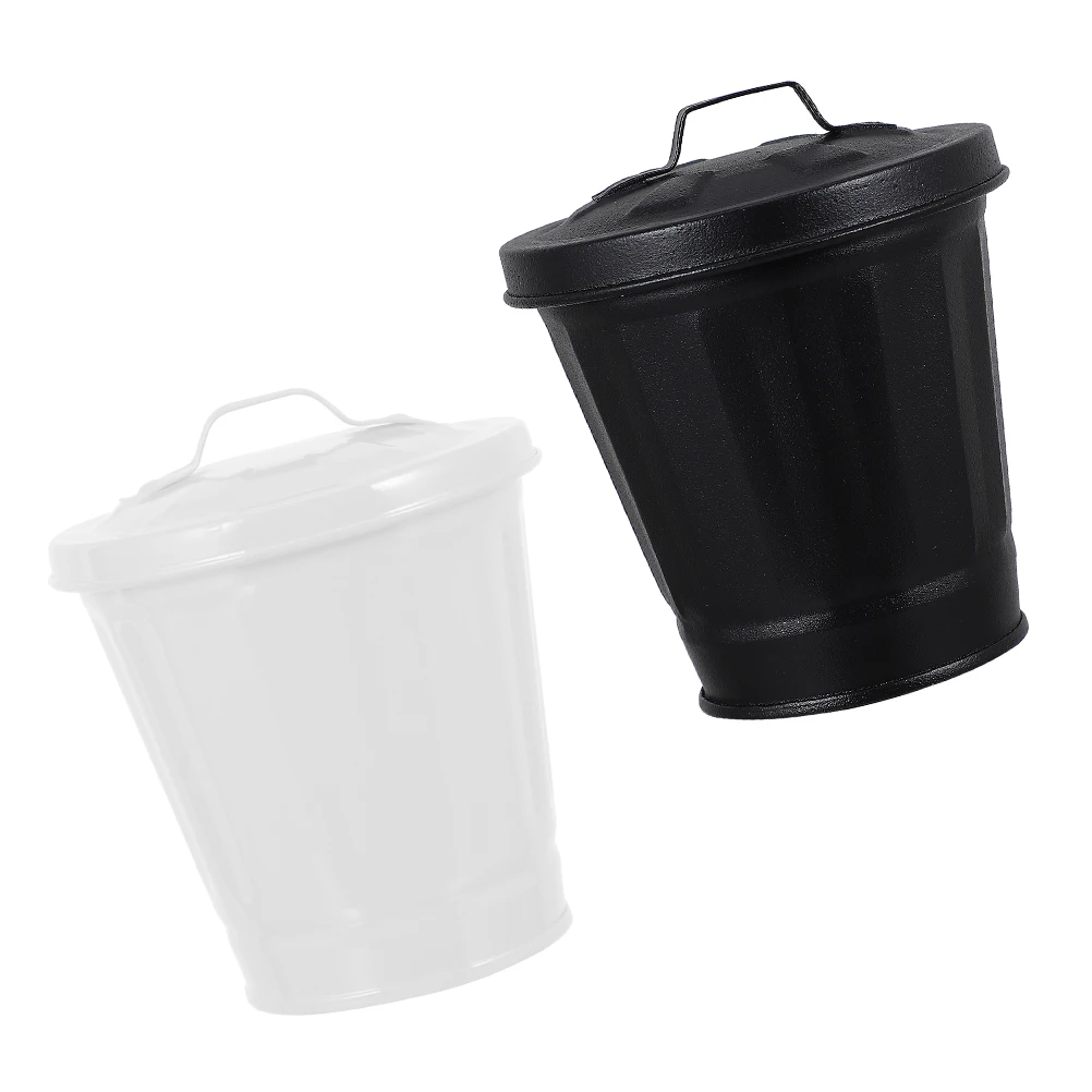 

2 Pcs Mini Trash Can Desktop Bucket Outdoor Small Wastebasket with Lid Container Garbage Cans Classic Bin