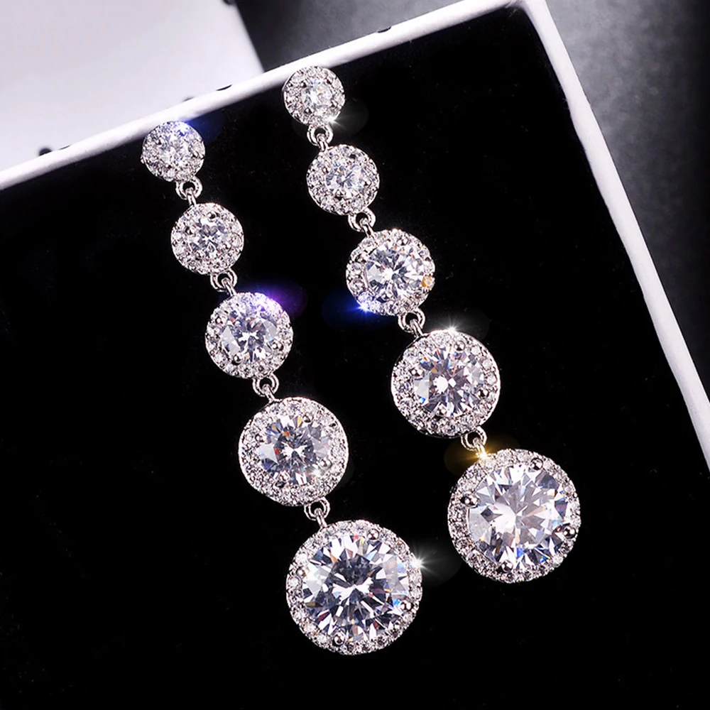 Huitan Temperament Sweet Long Hangings for Women with Round Cubic Zirconia Charm Wedding Party Fashion Ear Jewelry Drop Shipping