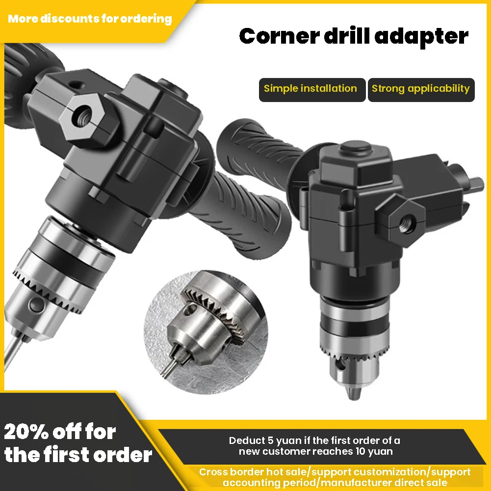 90° Corner Device Three-Jaw Chuck Electric Impact Drill Adapter Drill Bend Extension Converter Power Tool Accessories