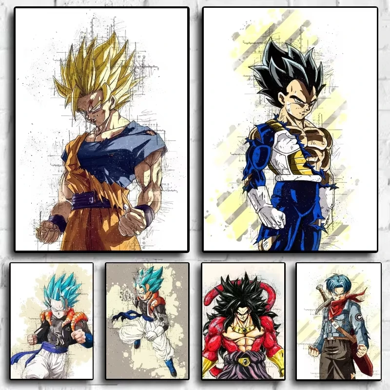 Pinturas creativas en lienzo de Dragon Ball Goku y Vegeta con un estilo de diseño único que añaden una atmósfera anime a tu hogar.