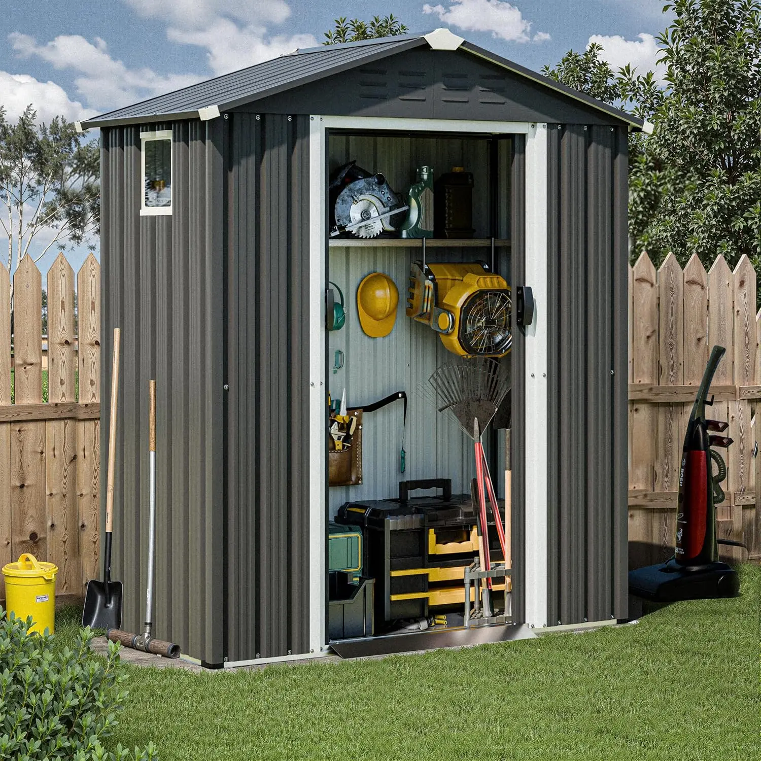 5x3 FT Metal Outdoor Garden Storage Shed,Waterproof Metal Garden Sheds with Window and Lockable Double, Customized