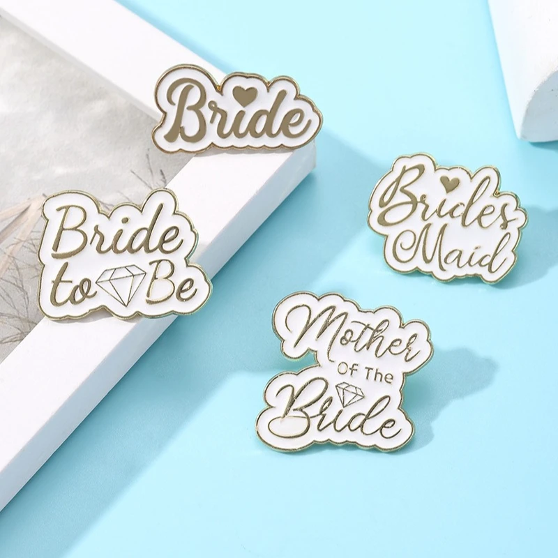 Bride Wedding Party Identity English Brooches Enamel Metal Badges Pins DIY Clothes Bags Shoes Hat