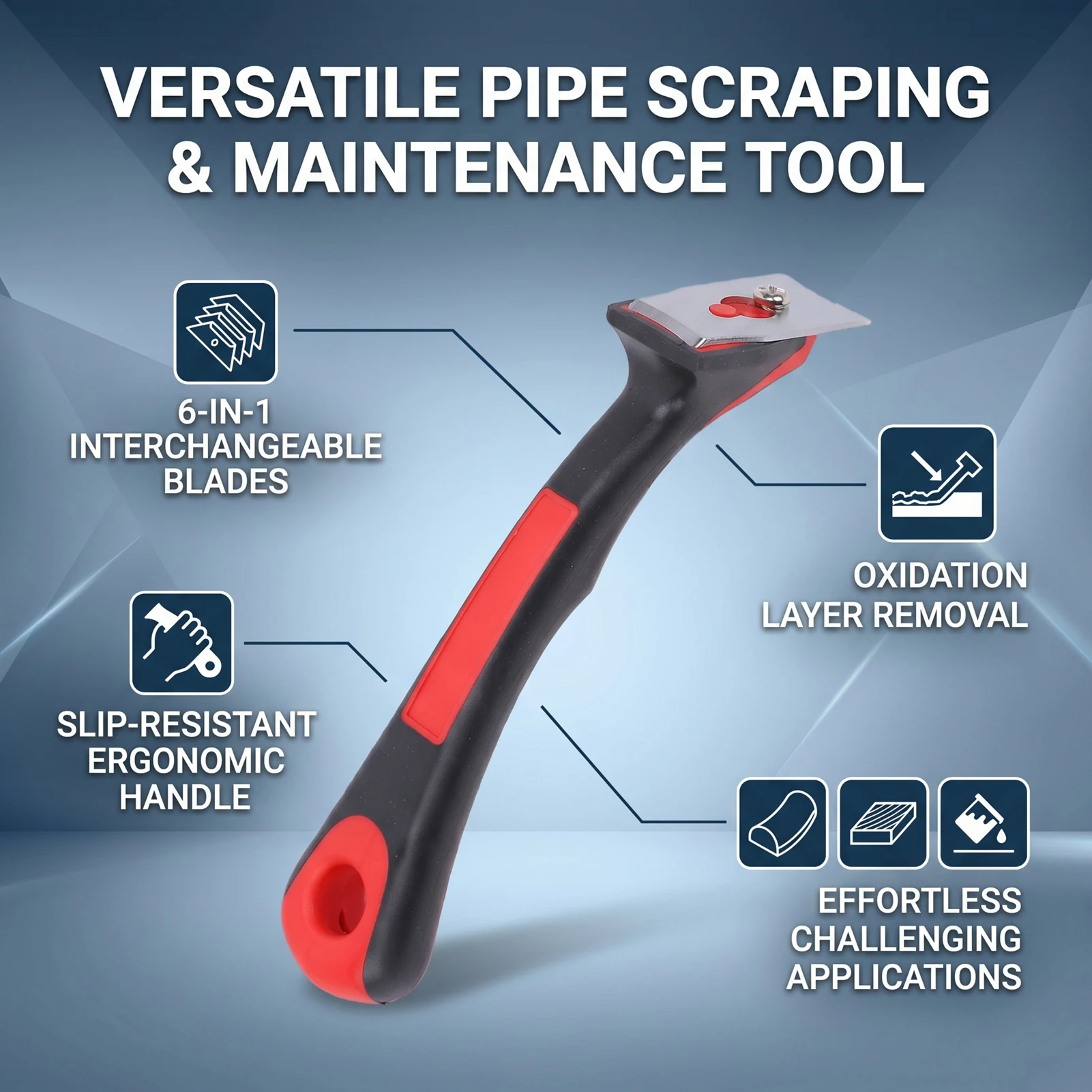 Contour Scraper Set 6 Replaceable Blades Ergonomic Non Slip Handle Soft Grip Contour Paint Scraper for Pipe Construction Glue