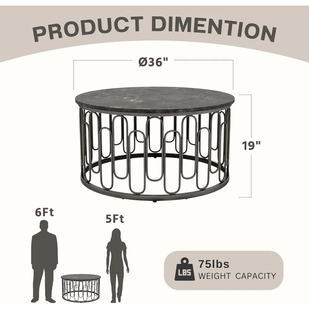 أثاث أمريكا ديفيس طاولة قهوة مستديرة حديثة مع سطح رخامي وأرجل معدنية قوية ورف مفتوح لغرفة المعيشة والشقة #3