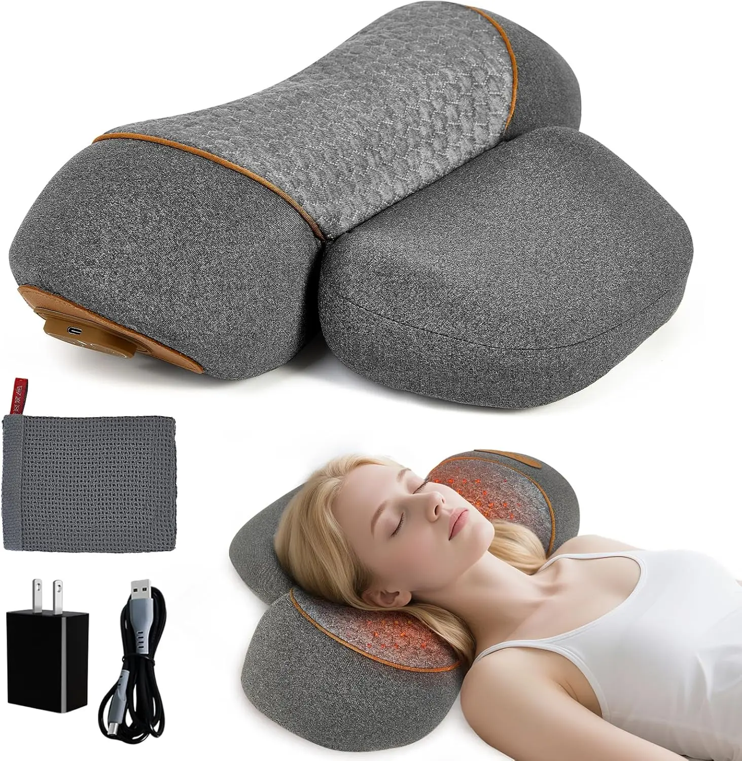 

3-in-1 Travel Neck Pillow with Battery, Massage & Heat for Shoulder Pain Relief and Hump Correction