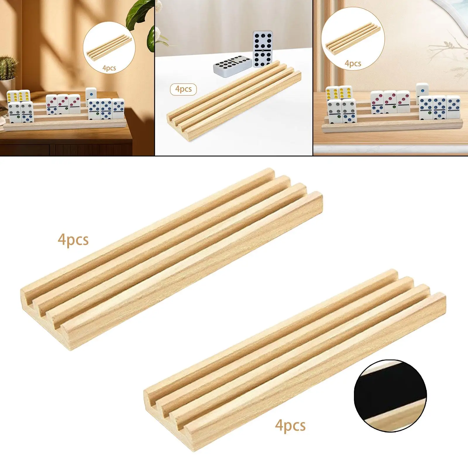 4Pcs Wooden Domino Tray Domino Display Stand Gifts Home Decoration Educational Ornament Domino Tiles Holders Domino Organizer